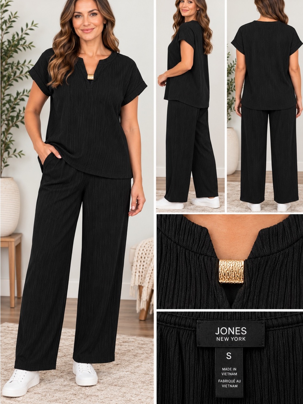 NWT Jones New York Signature Black Textured
2-Piece Pant Set - Size Small